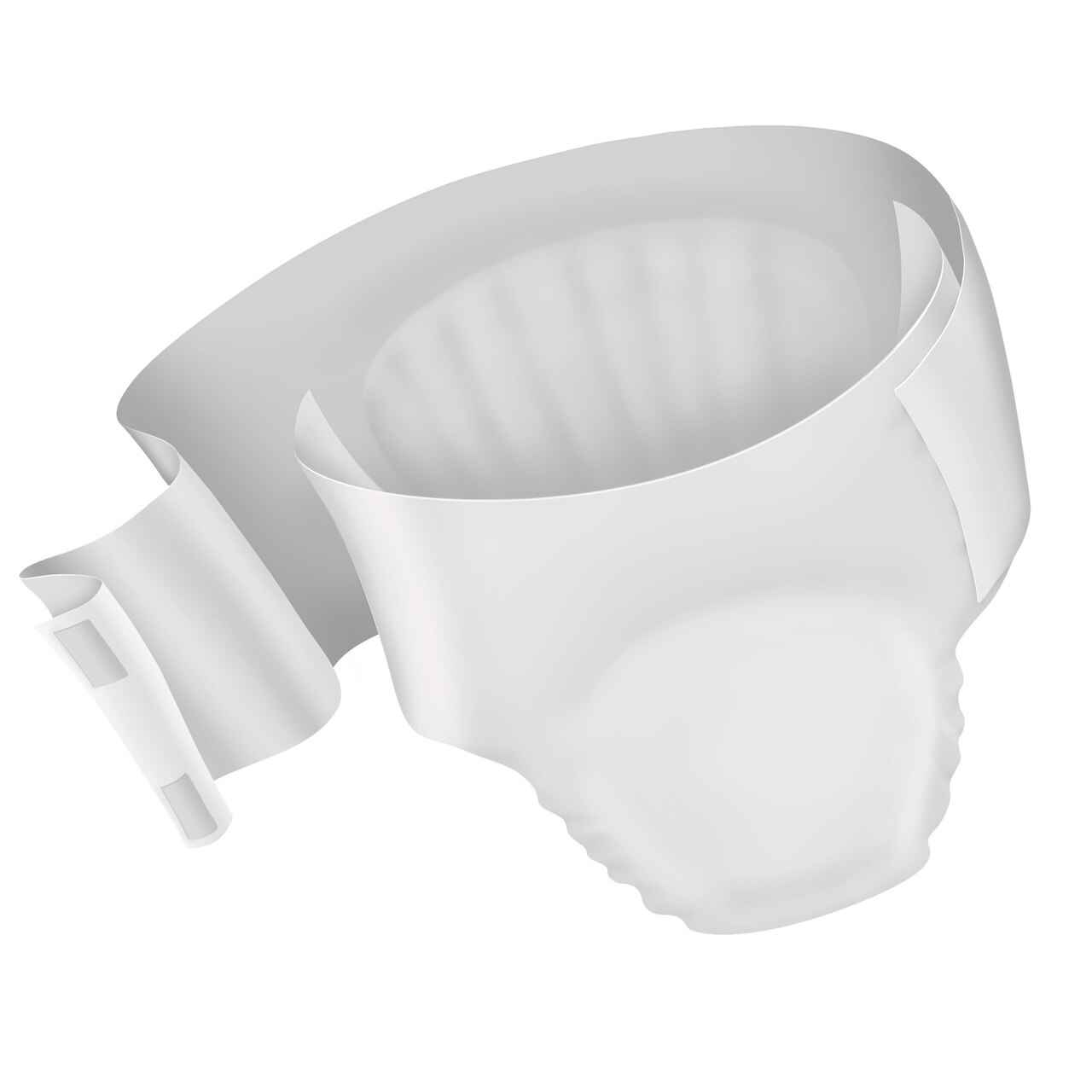 White bariatric briefs with leg openings and absorbent front panel