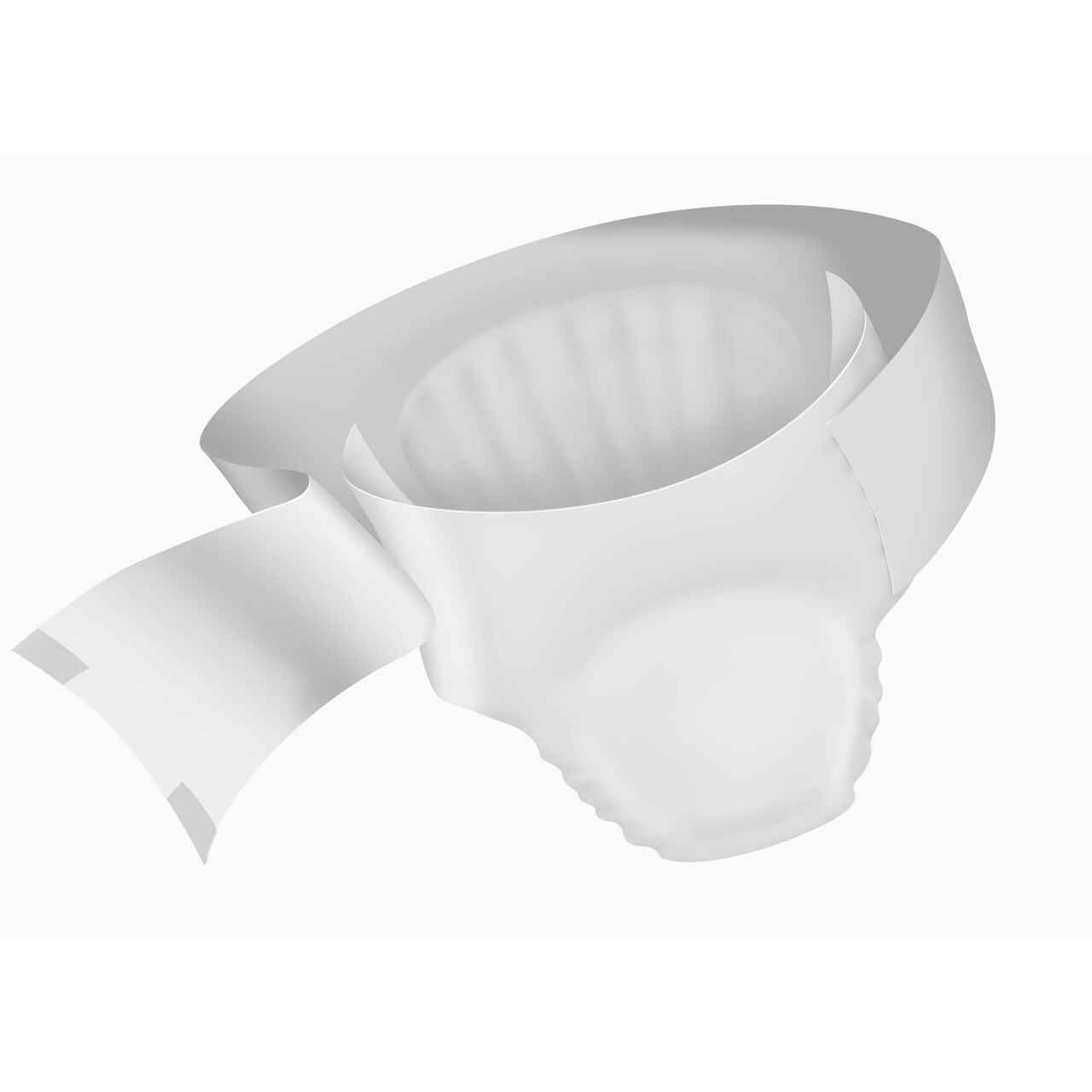 White bariatric briefs with molded cup shape and side leg openings
