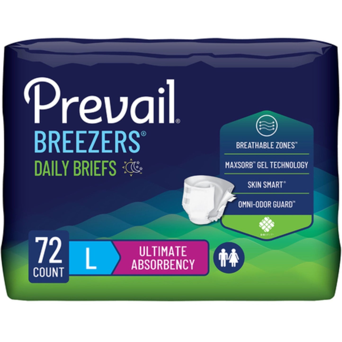 Breezers Daily Briefs ultimate absorbency; size L, 72 count adult briefs pack