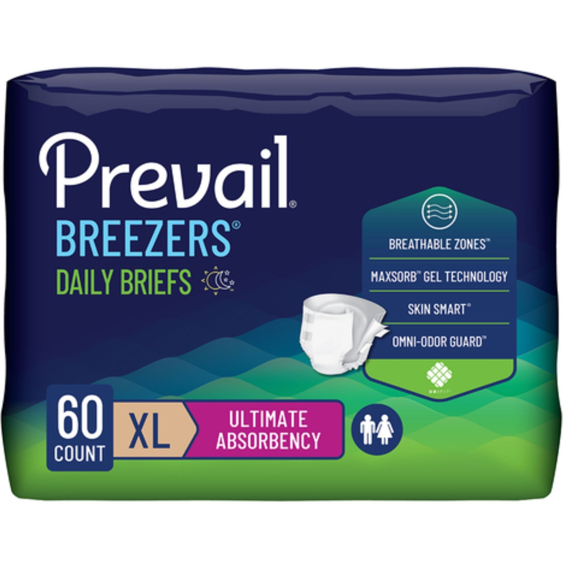 Breezers Daily Briefs ultimate absorbency; size XL, 60 count adult briefs pack
