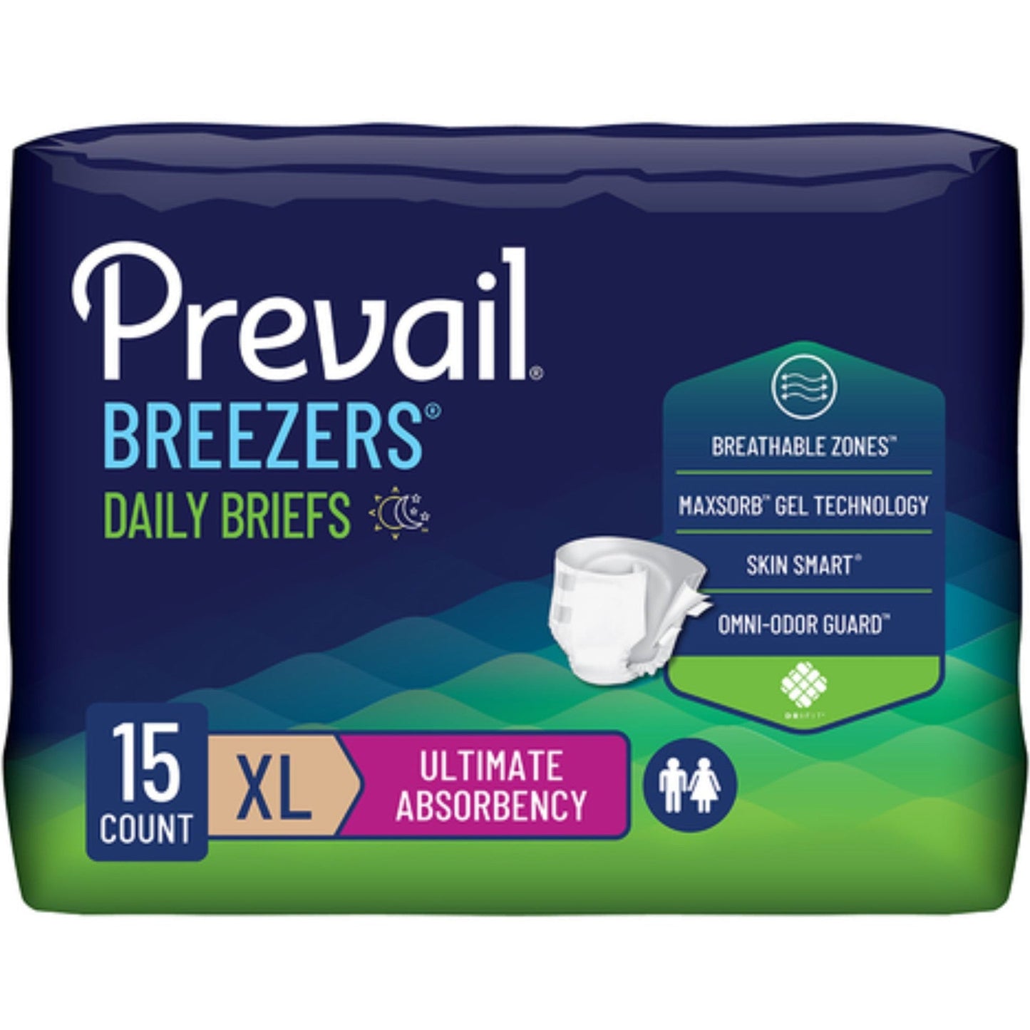 Breezers Daily Briefs ultimate absorbency; size XL, 15 count adult briefs pack