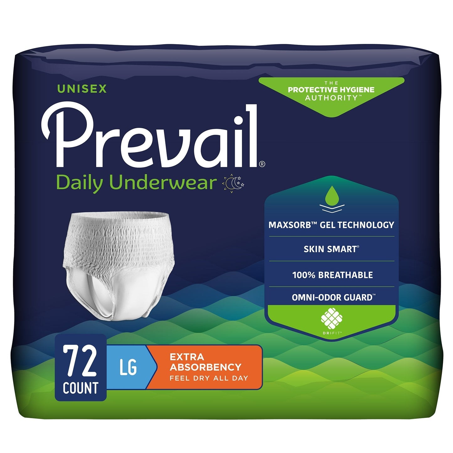Prevail Daily Underwear, unisex LG size, 72 count, extra absorbency, white