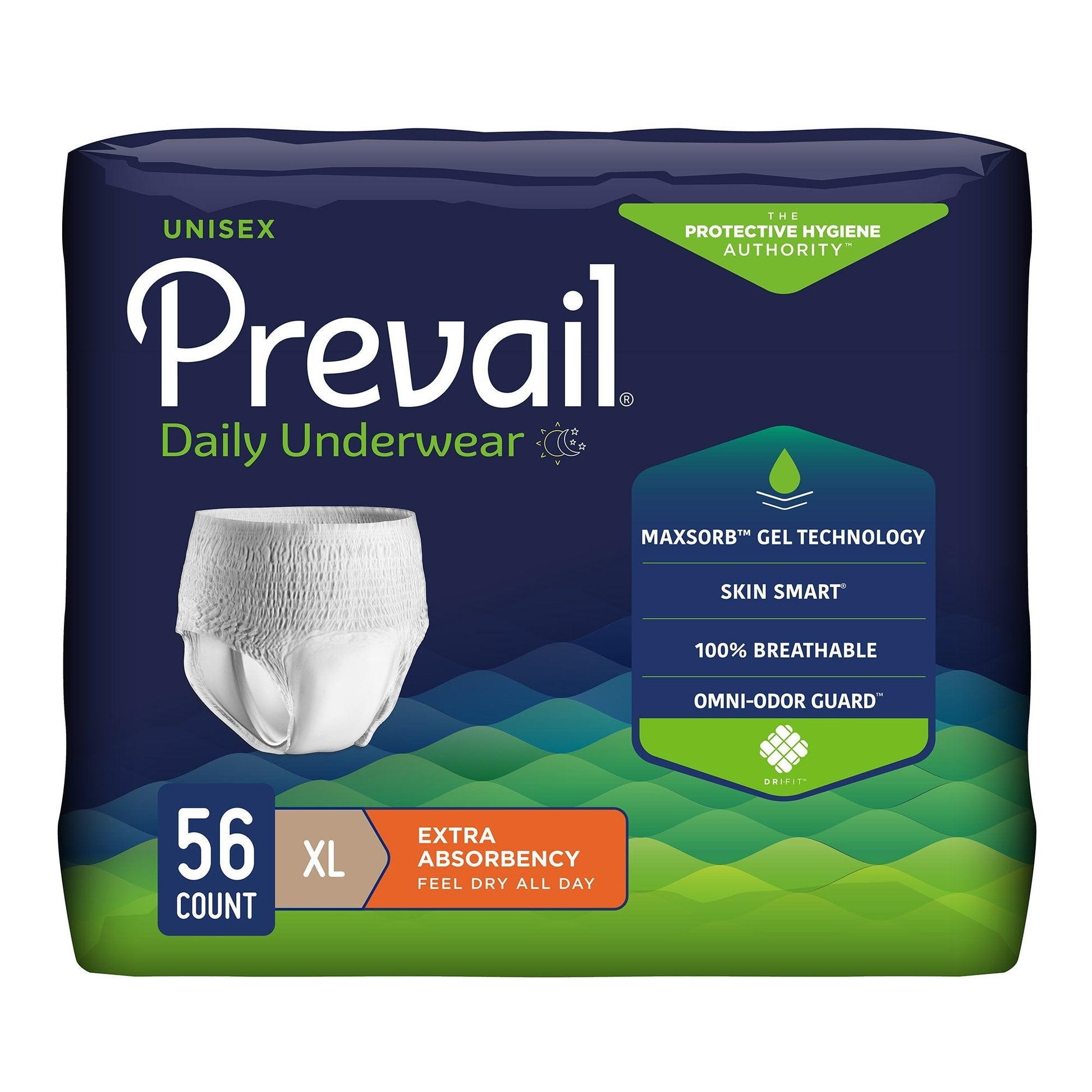 Prevail Daily Underwear, unisex XL size, 56 count, extra absorbency, white
