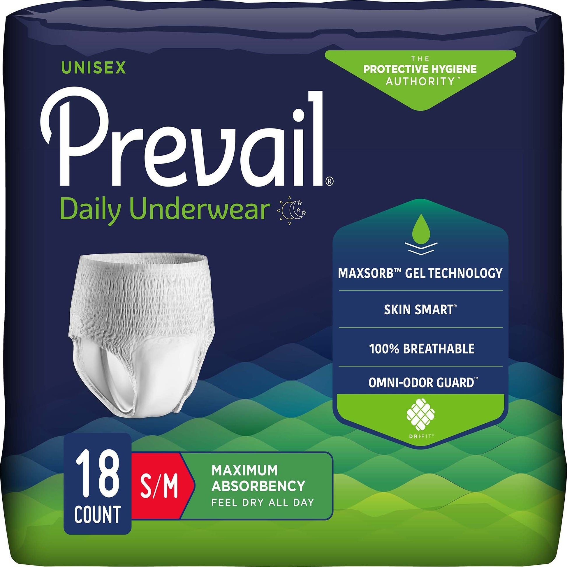 Unisex maximum absorbency daily underwear, S/M, pack of 18