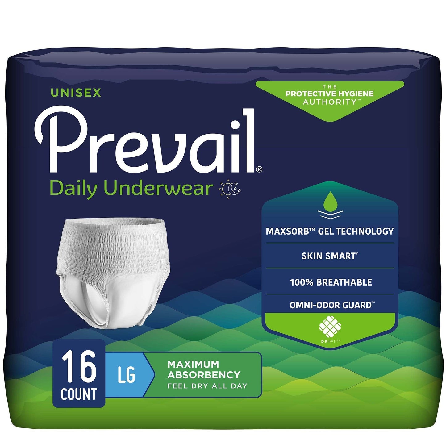 Unisex maximum absorbency daily underwear, LG, pack of 16