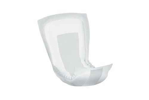 White curved male guard absorbent pad with adhesive backing tab