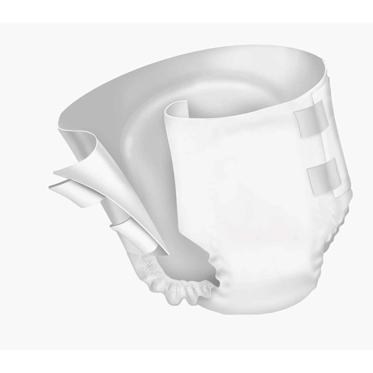 White adult disposable briefs with fastening tabs, unfolded