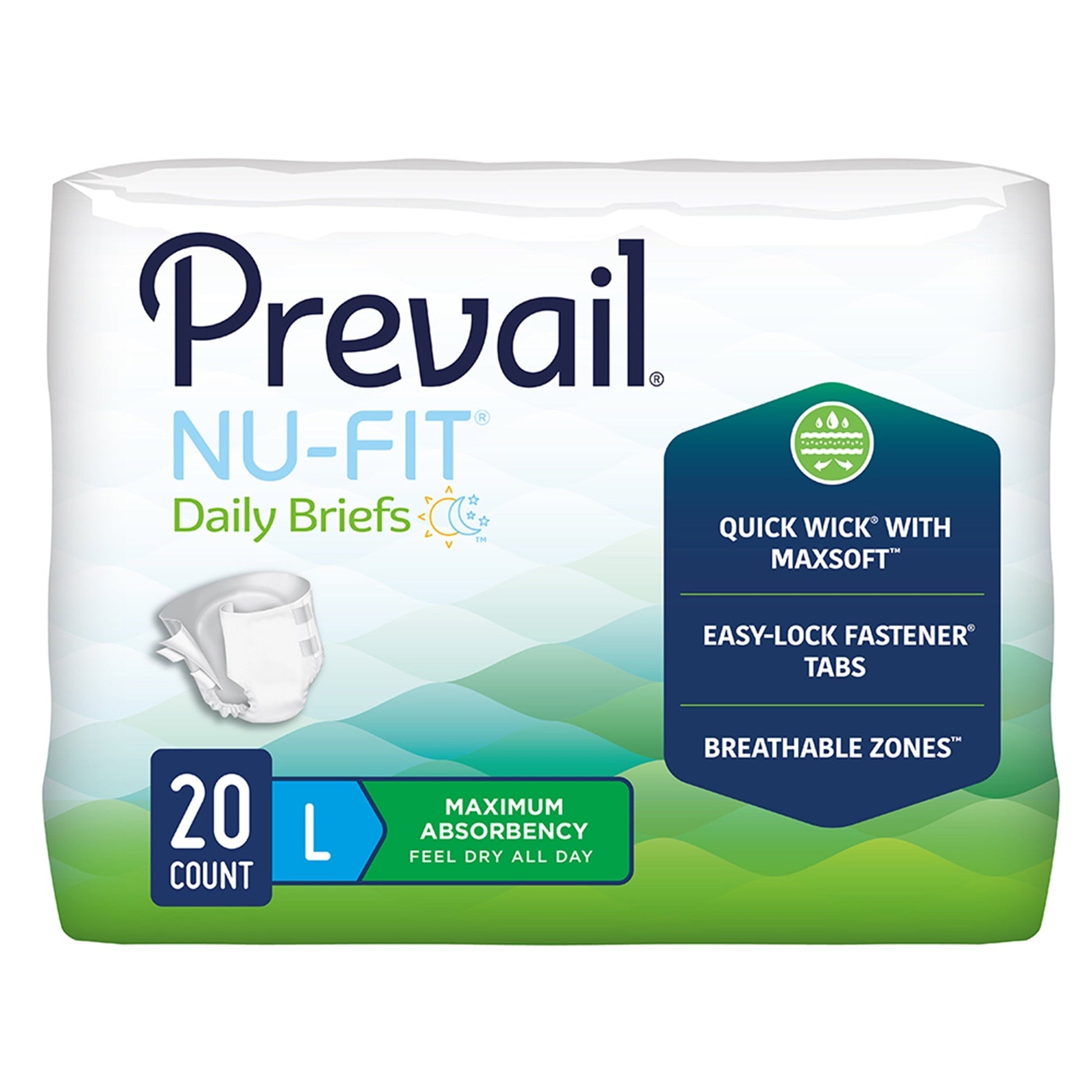 Daily briefs, size L, maximum absorbency, 20-count package front