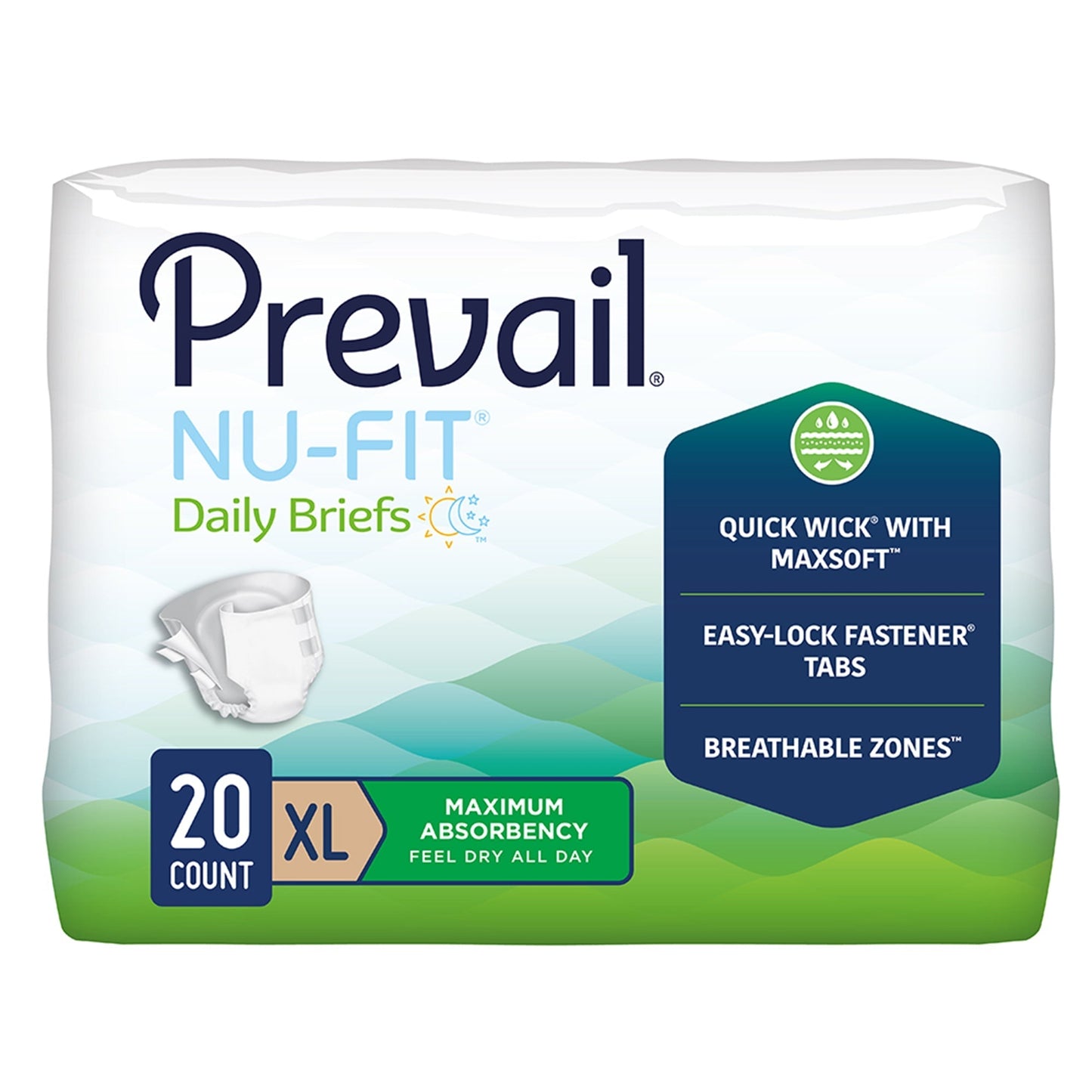 Daily briefs, size XL, maximum absorbency, 20-count package front