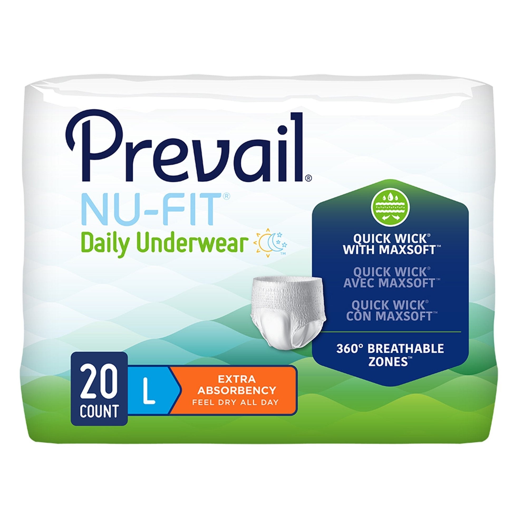 Pull-on underwear, extra-absorbency, size L, 20 count, Prevail Nu-Fit