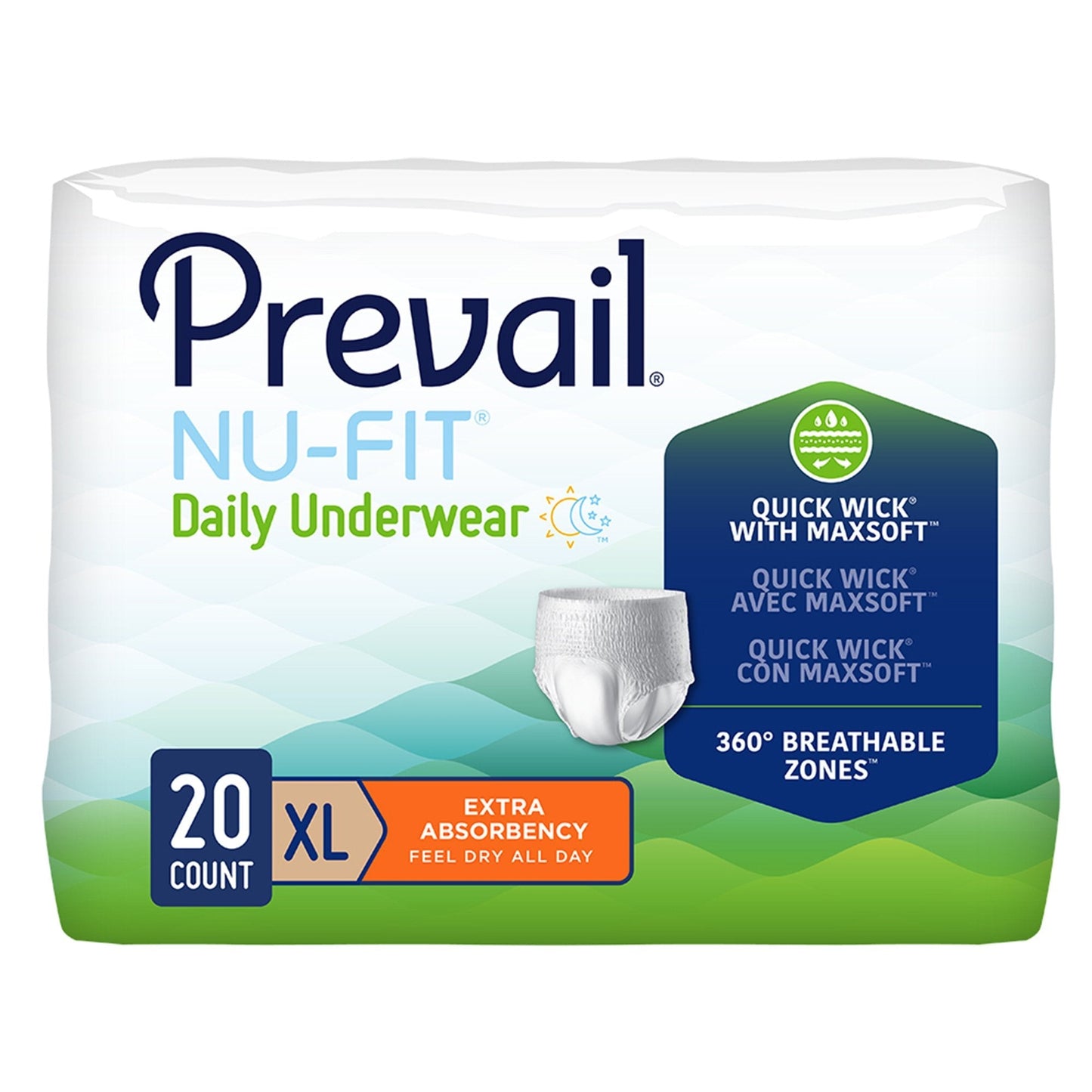 Pull-on underwear, extra-absorbency, size XL, 20 count, Prevail Nu-Fit