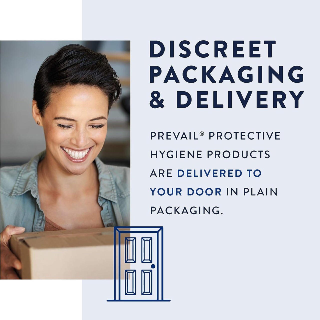 Discreet plain packaging and delivery shown for protective hygiene products
