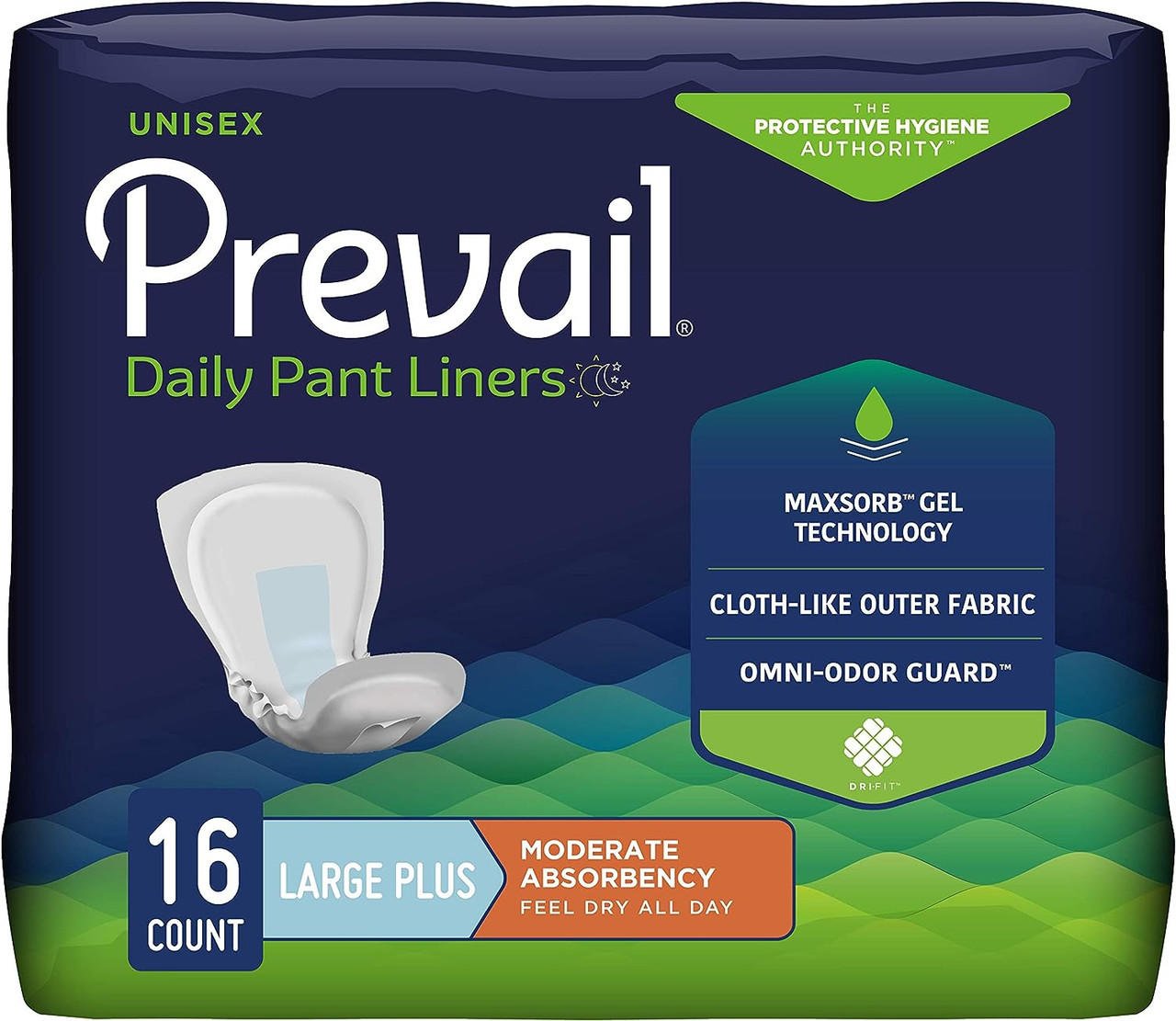 Prevail daily pant liners, Large Plus size, 16 count, moderate absorbency, feel dry