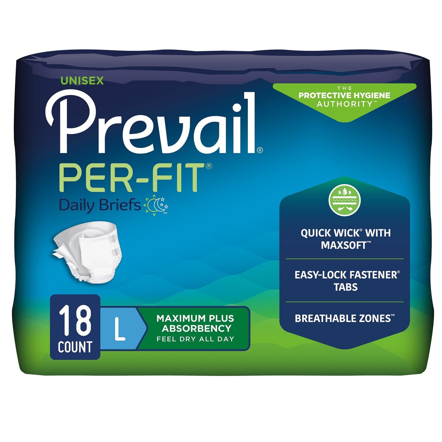 Maximum absorbency brief, Large (L), unisex, 18 count