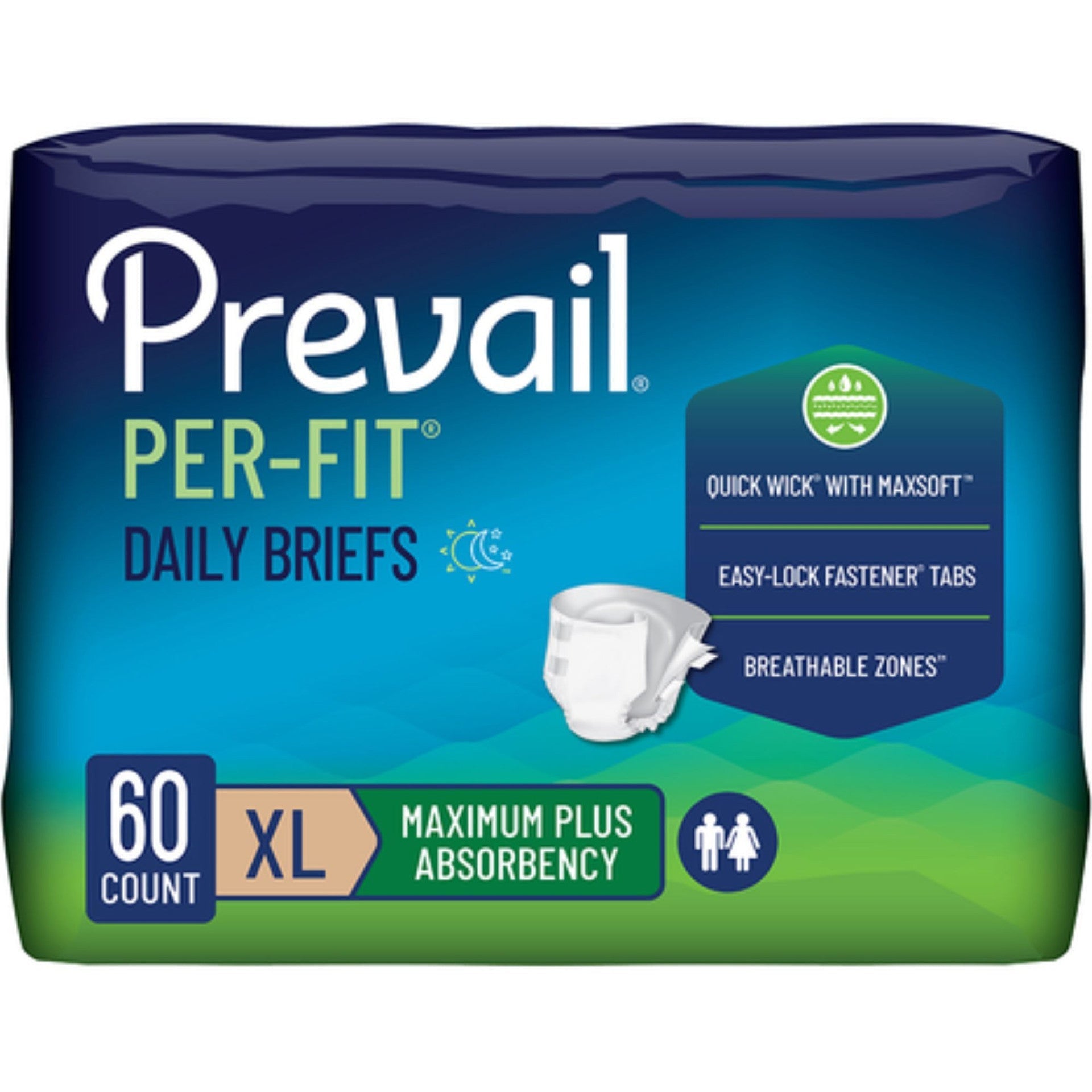 Prevail Per-Fit daily briefs, size XL, 60-count pack, maximum plus absorbency