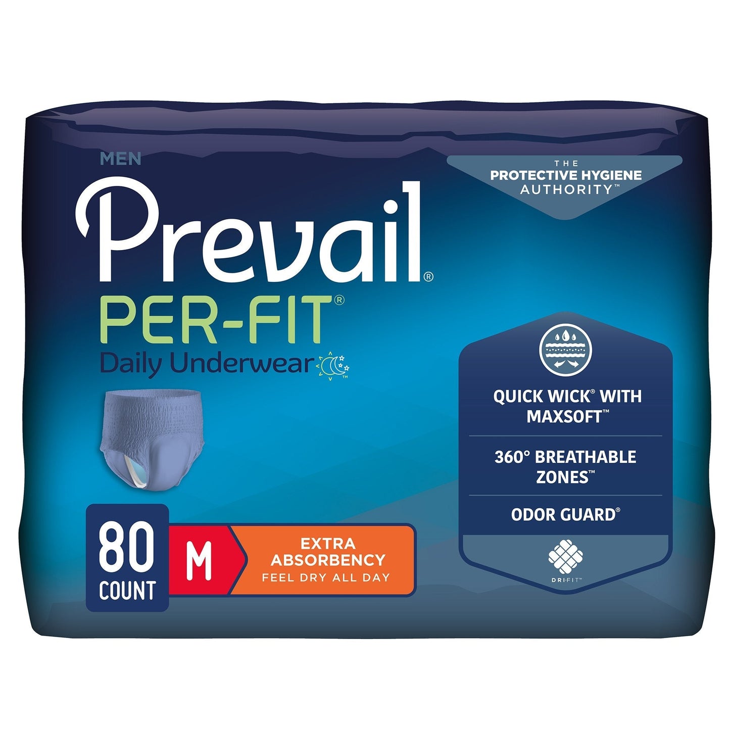 Prevail Per-Fit men’s pull-on daily underwear, extra absorbency, MD (34–46), 80 count