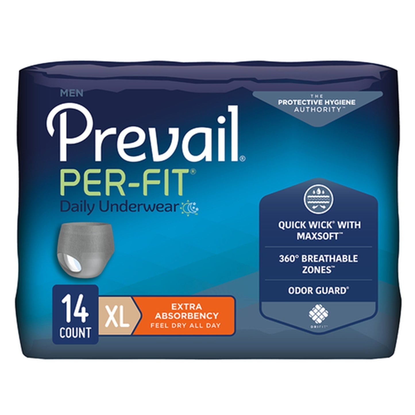 Prevail Per-Fit men’s pull-on daily underwear, extra absorbency, XL (58–68), 14 count