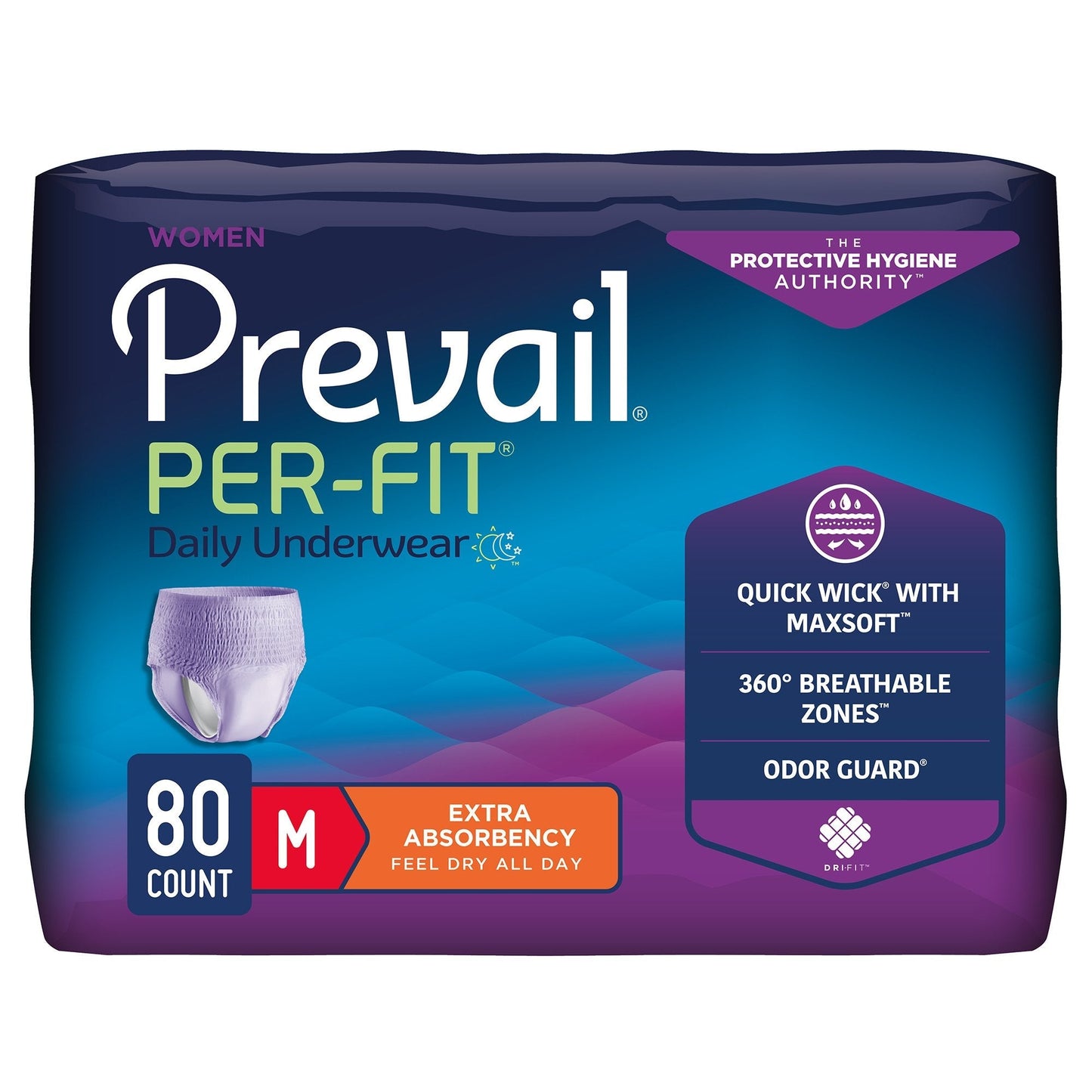 Women’s pull-on daily underwear, extra absorbency; lavender, size M, 80-count case