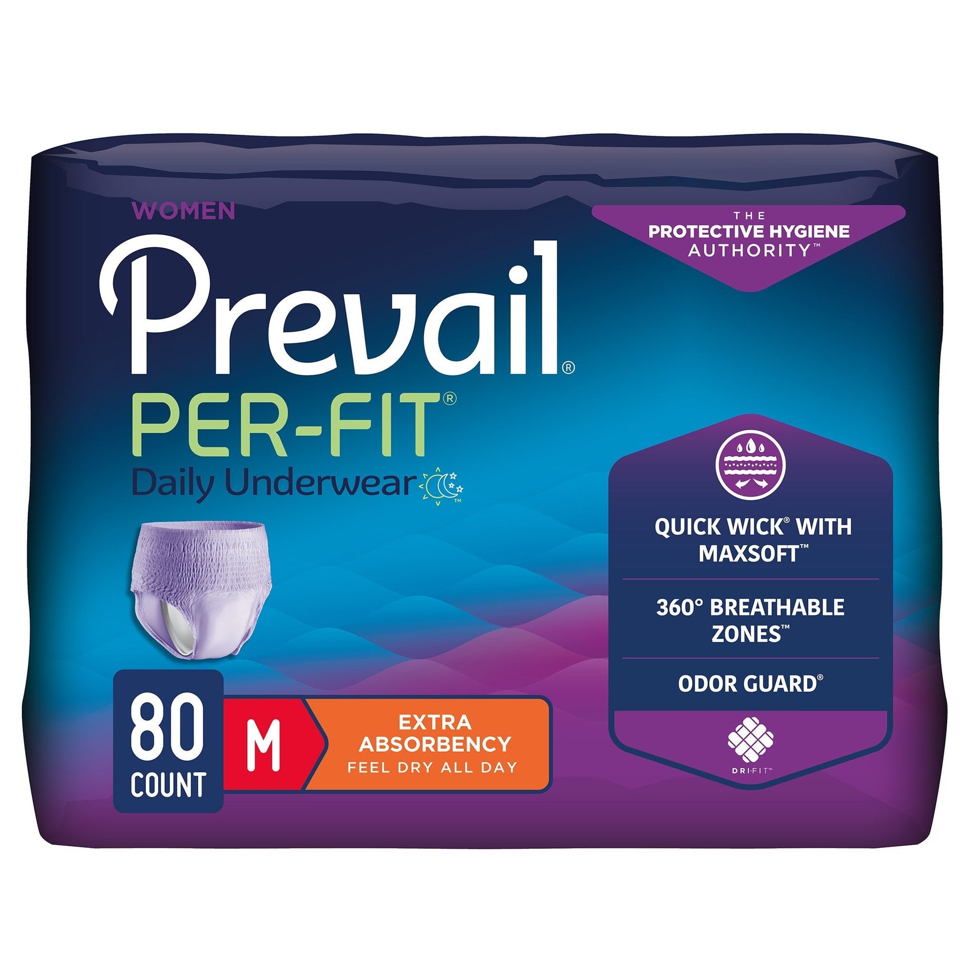 Women’s pull-on daily underwear, extra absorbency; lavender, size M, 80-count case