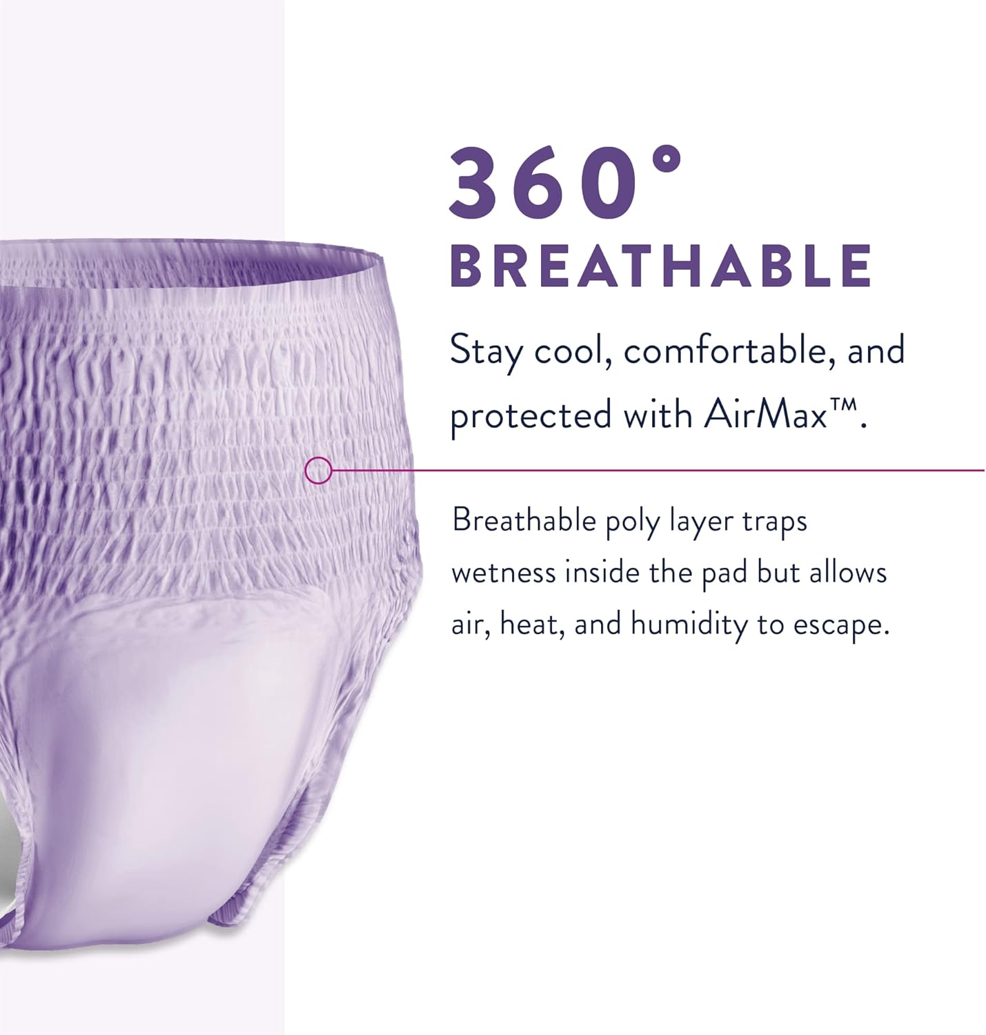 Lavender women’s underwear with breathable 360° air flow design; pull-on brief