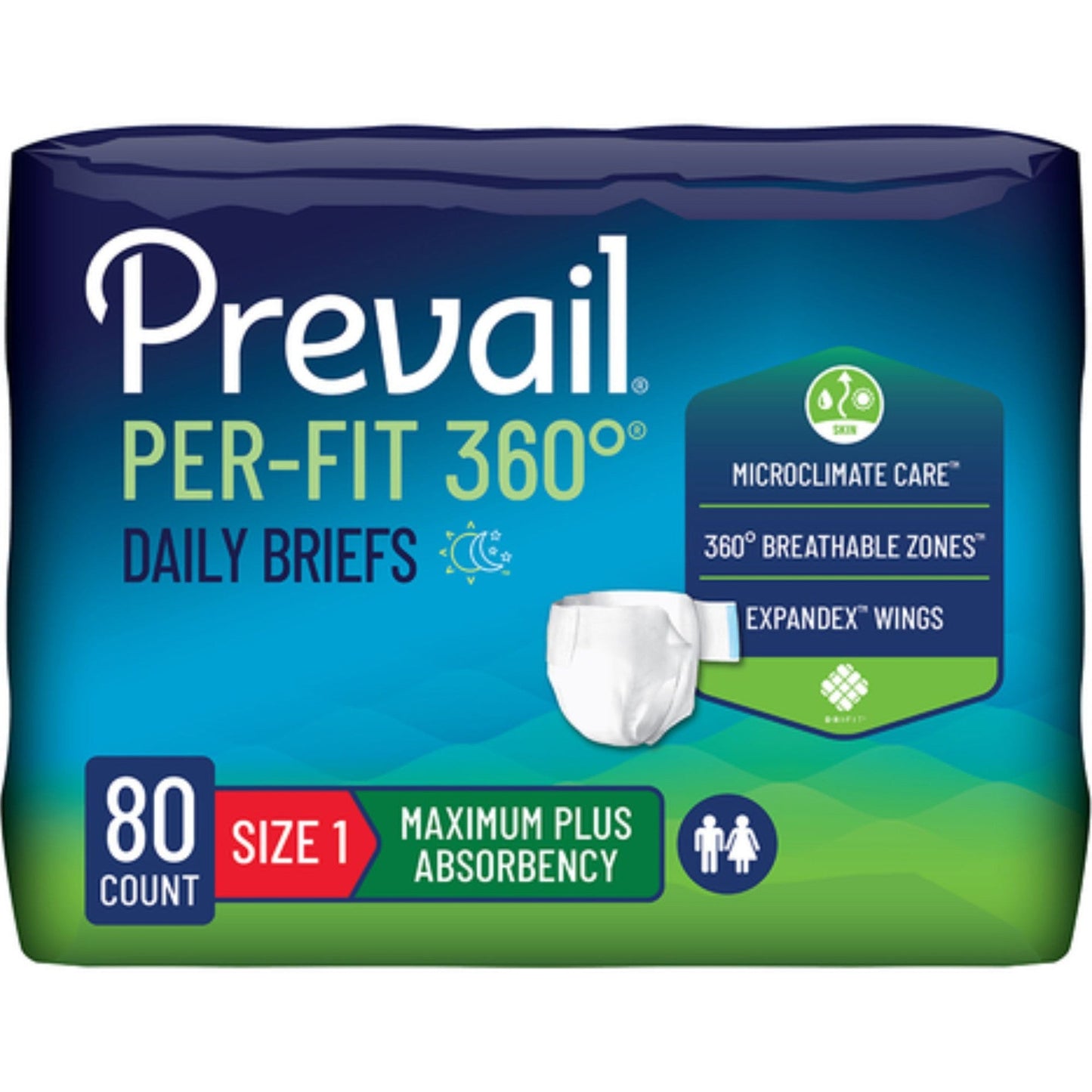 Prevail Per-Fit360 Daily Briefs, Size 1, maximum plus absorbency, 80 count case
