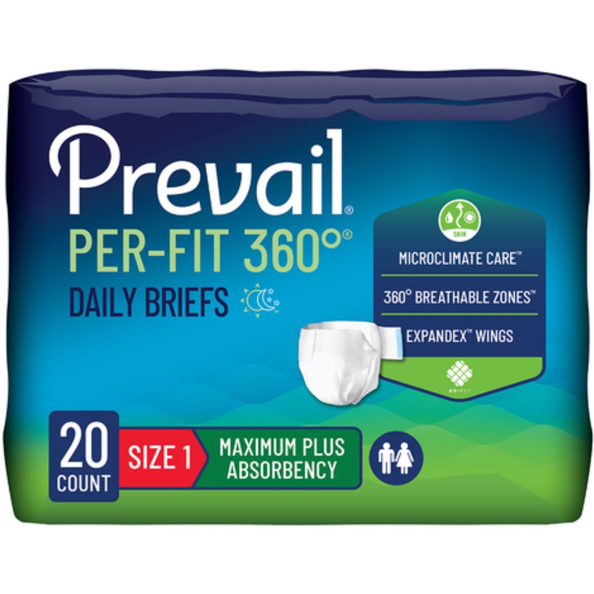 Prevail Per-Fit360 Daily Briefs, Size 1, maximum plus absorbency, 20 count pack