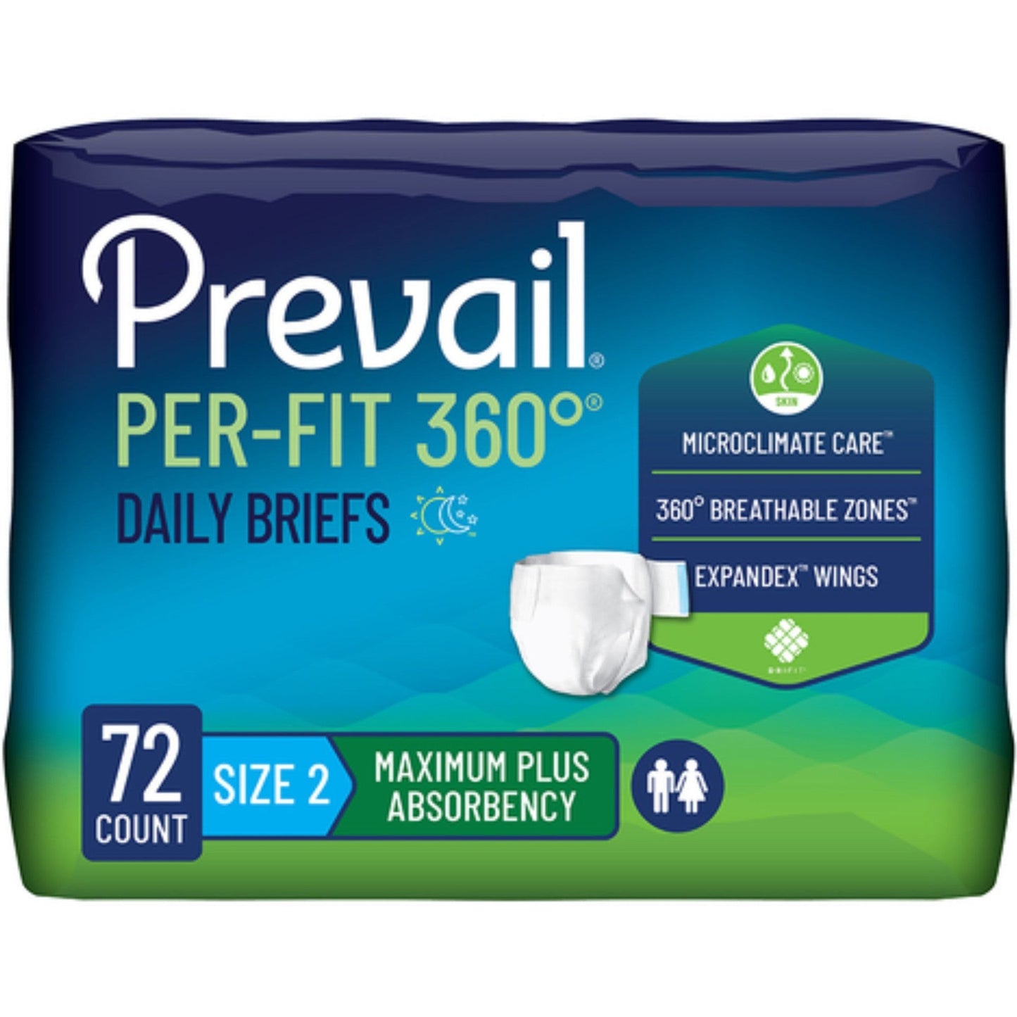 Prevail Per-Fit360 Daily Briefs, Size 2, maximum plus absorbency, 72 count case