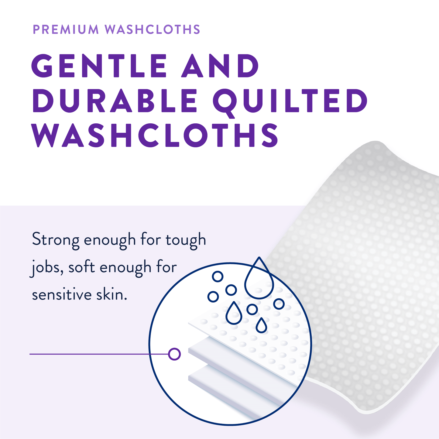 Gentle quilted washcloths with textured dotted surface and folded cloth