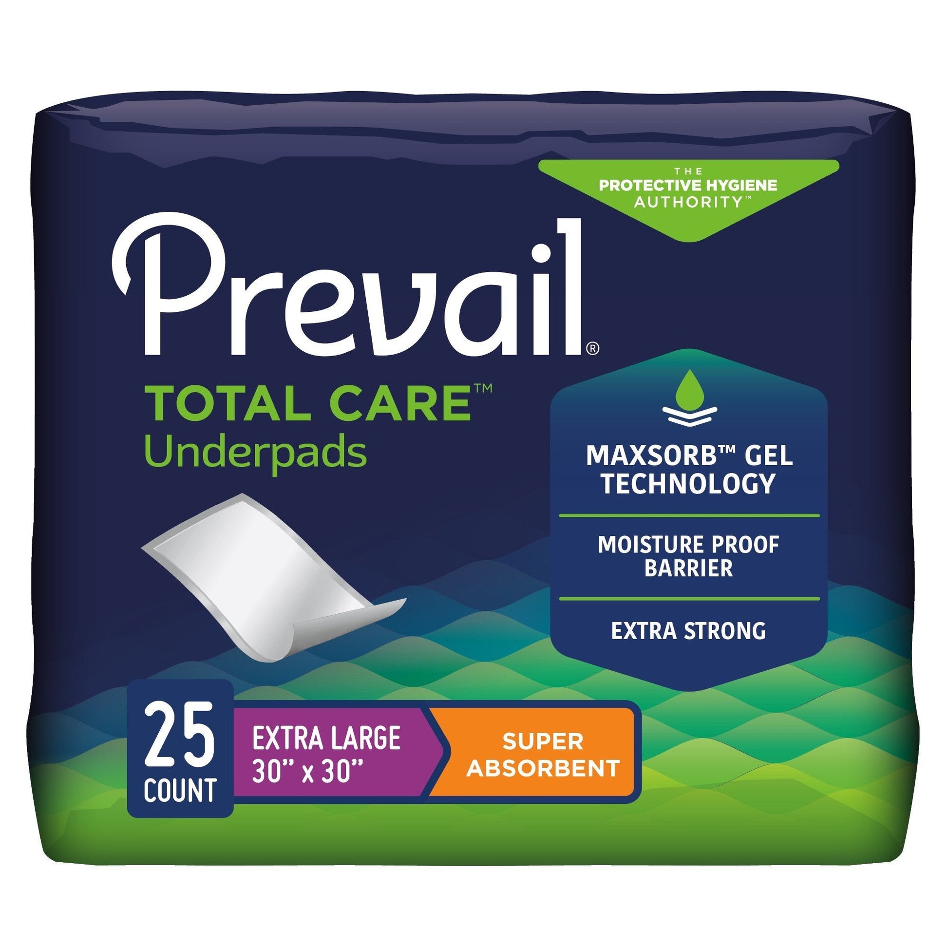 Disposable underpads, extra large 30 x 30 in, 25 count pack