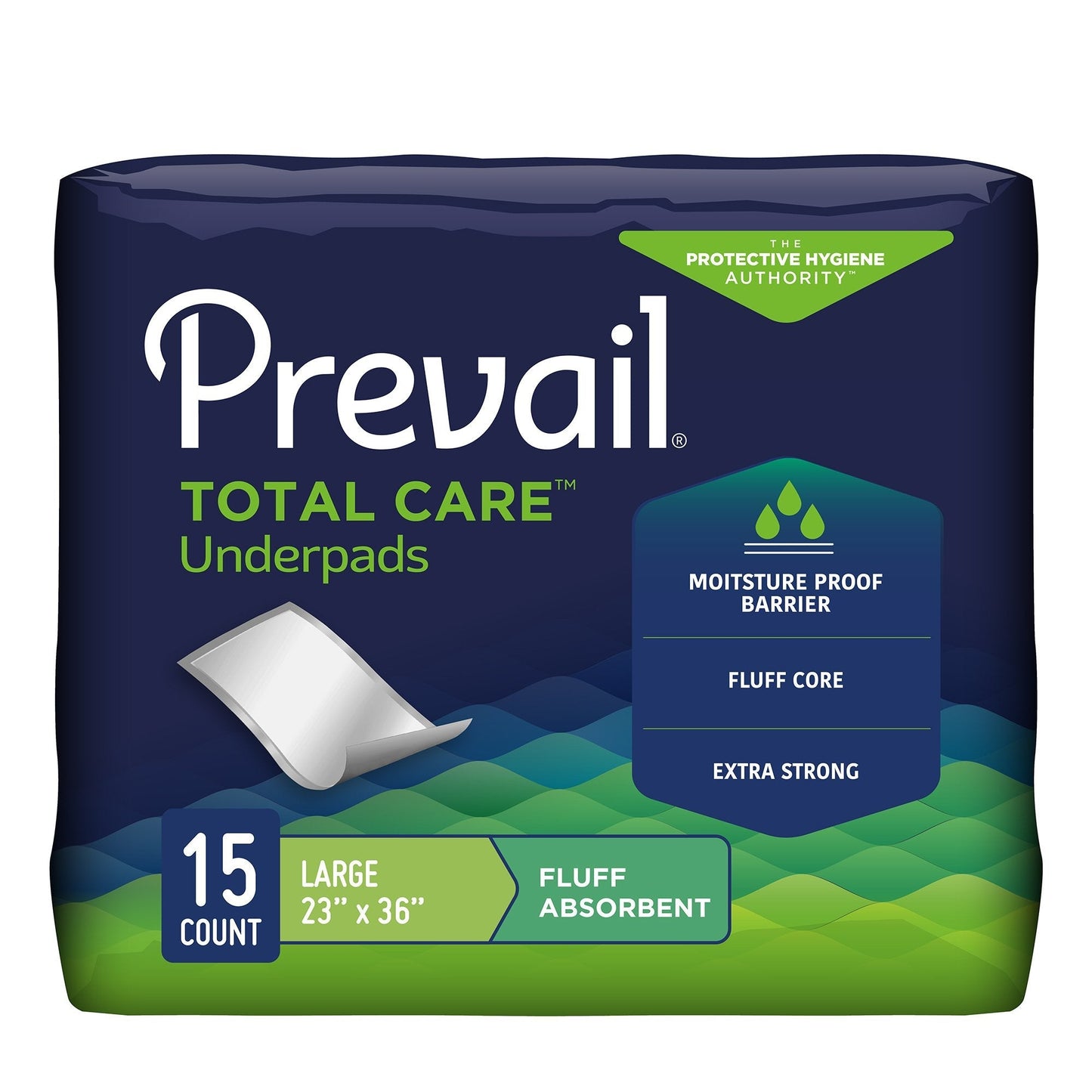 Disposable underpads, large 23 x 36 in, 15 count pack