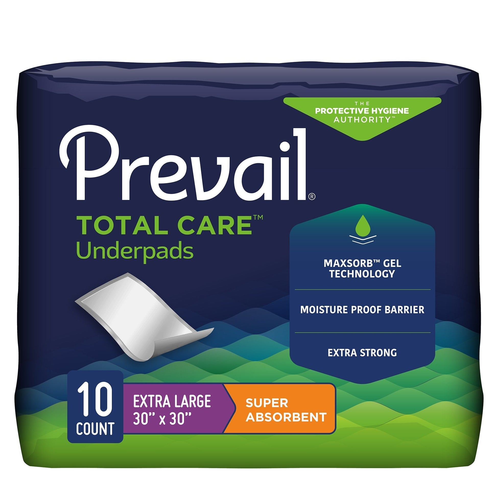 Disposable underpads, extra large 30 x 30 in, 10 count pack