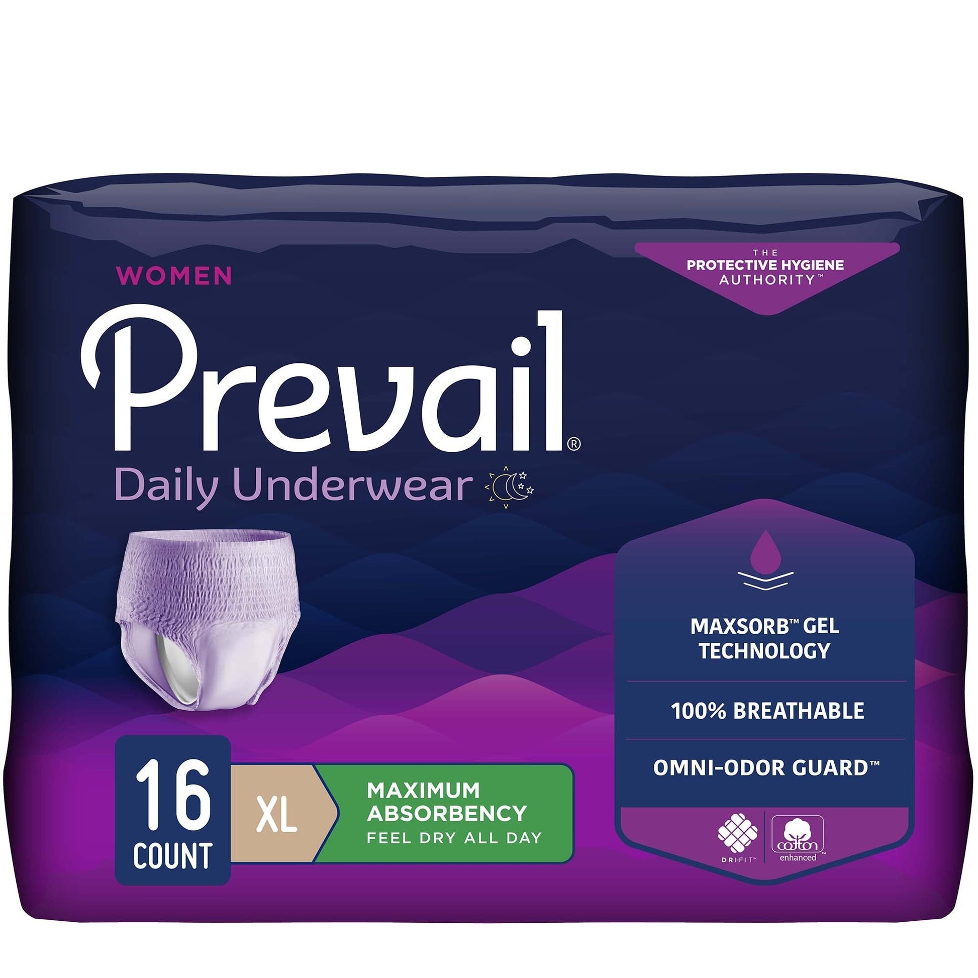 Women’s maximum absorbency daily underwear pack, XL size, 16 count, lilac