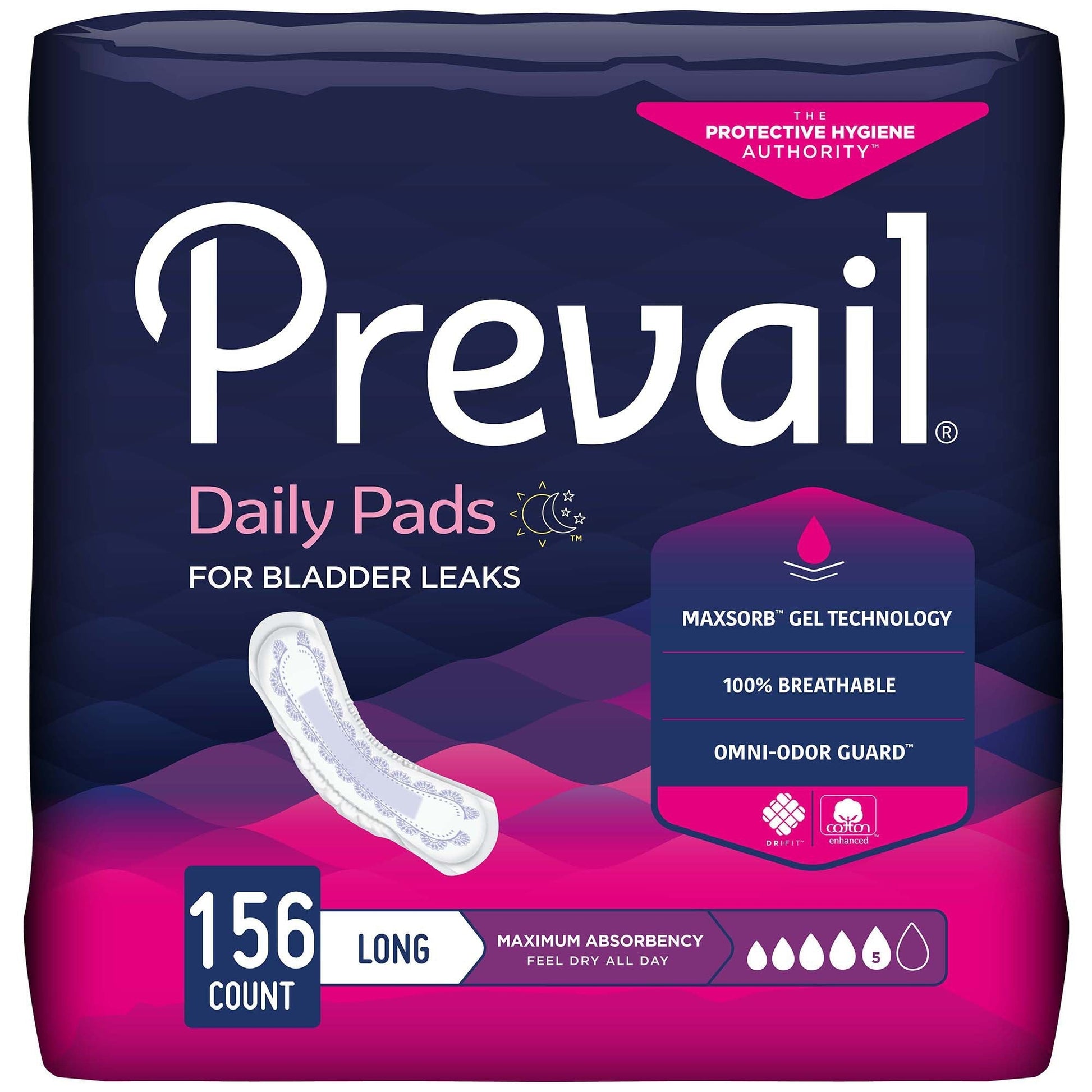 Daily bladder control pads, Long 13 in, 156 count case