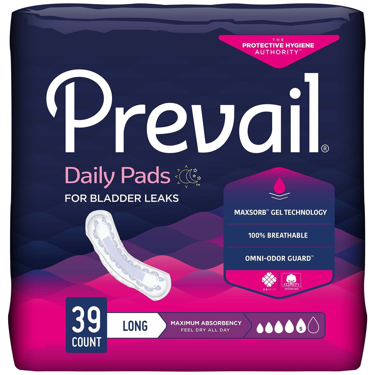 Daily bladder control pads, Long 13 in, 39 count pack