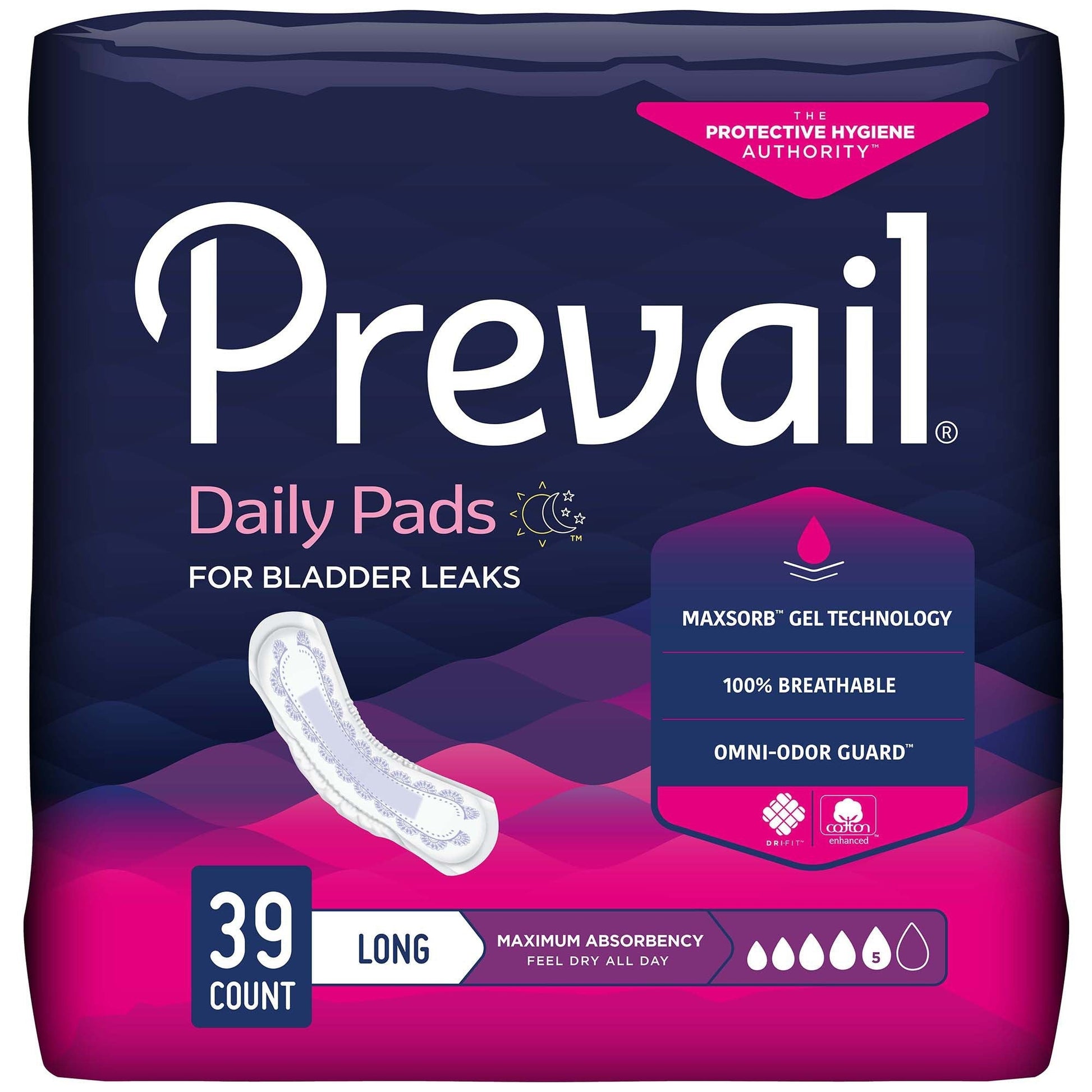 Daily bladder control pads, Long 13 in, 39 count pack
