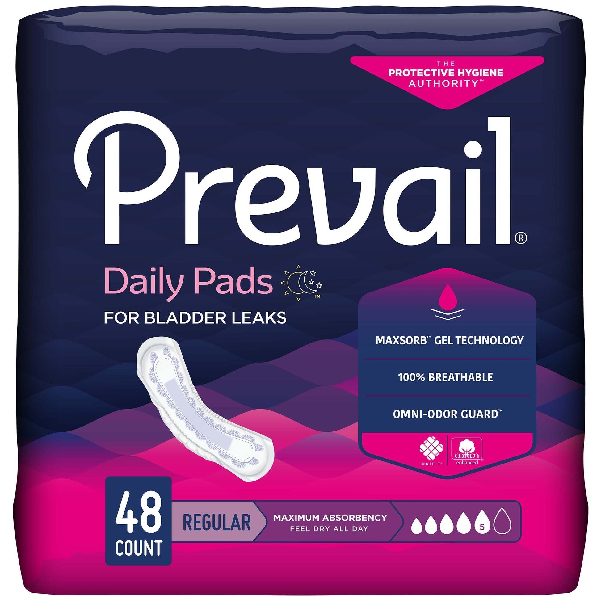 Daily bladder control pads, Regular 11 in, 48 count pack