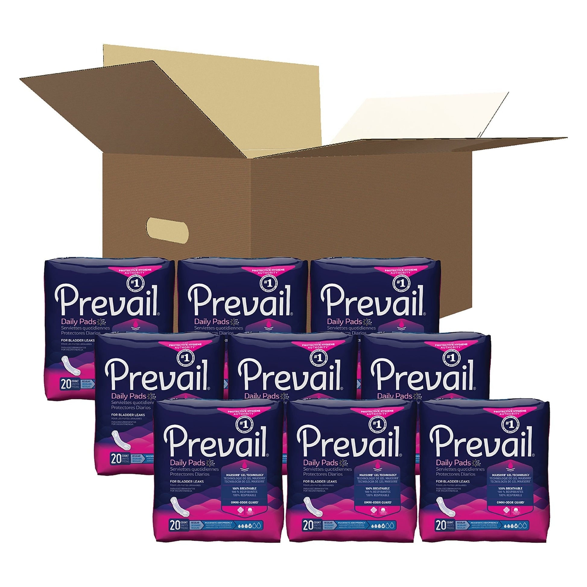 Box with multiple daily pad packs, regular 20-count