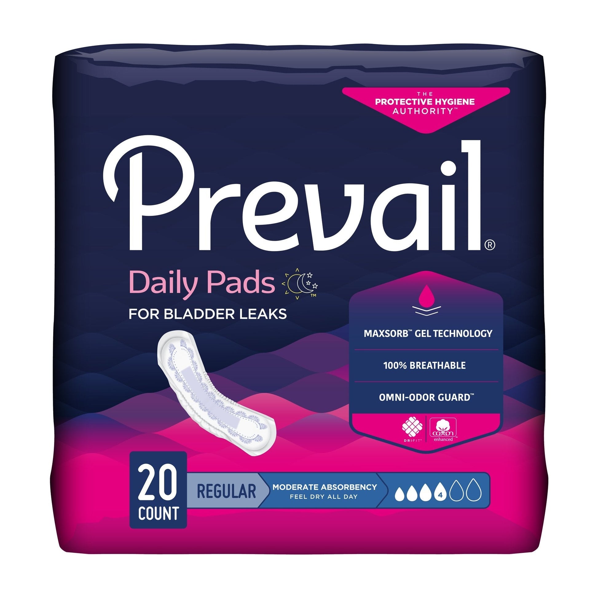 Prevail daily bladder control pads, regular 20-count, moderate absorbency