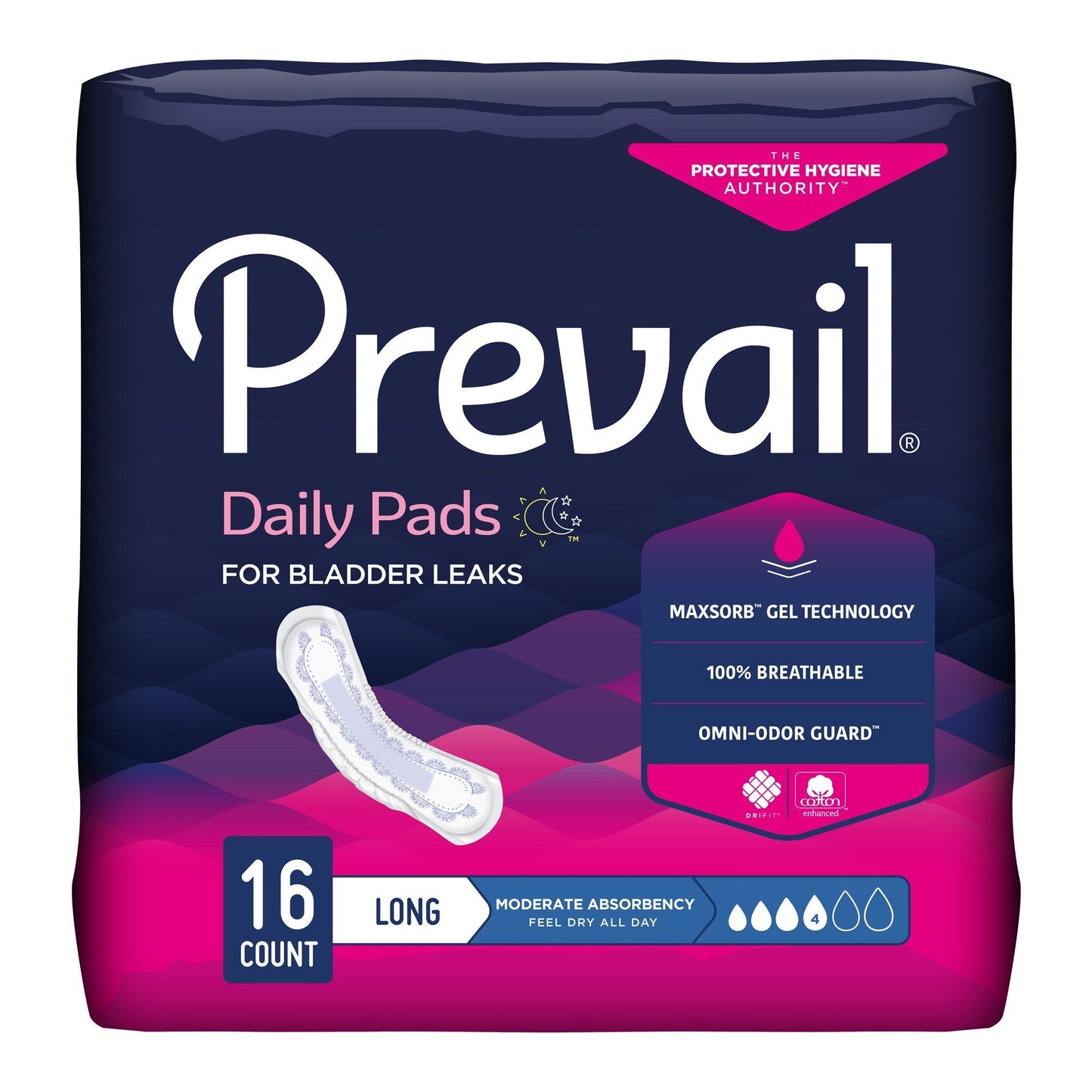Prevail daily bladder pads, long 16-count, moderate absorbency