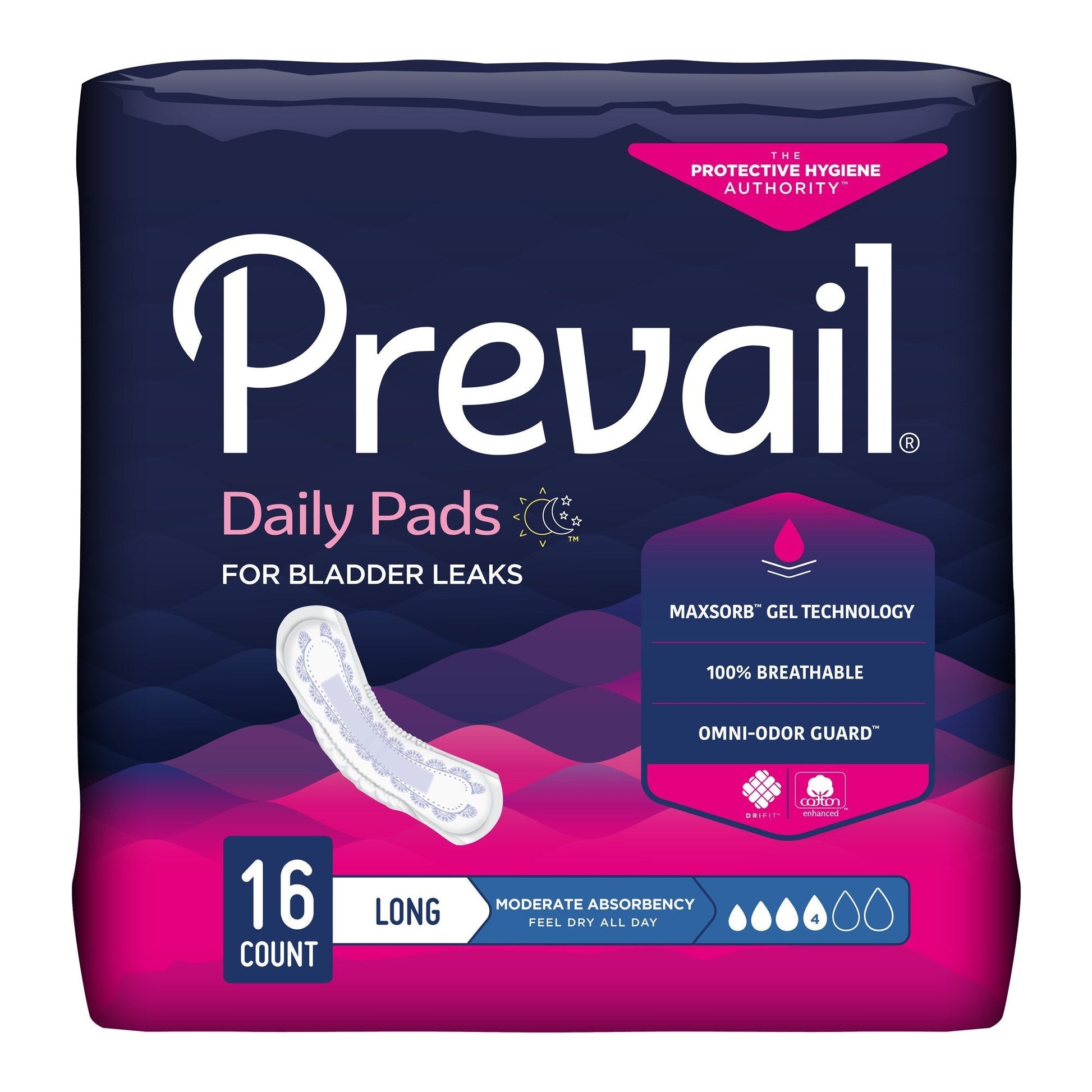 Prevail daily bladder pads, long 16-count, moderate absorbency