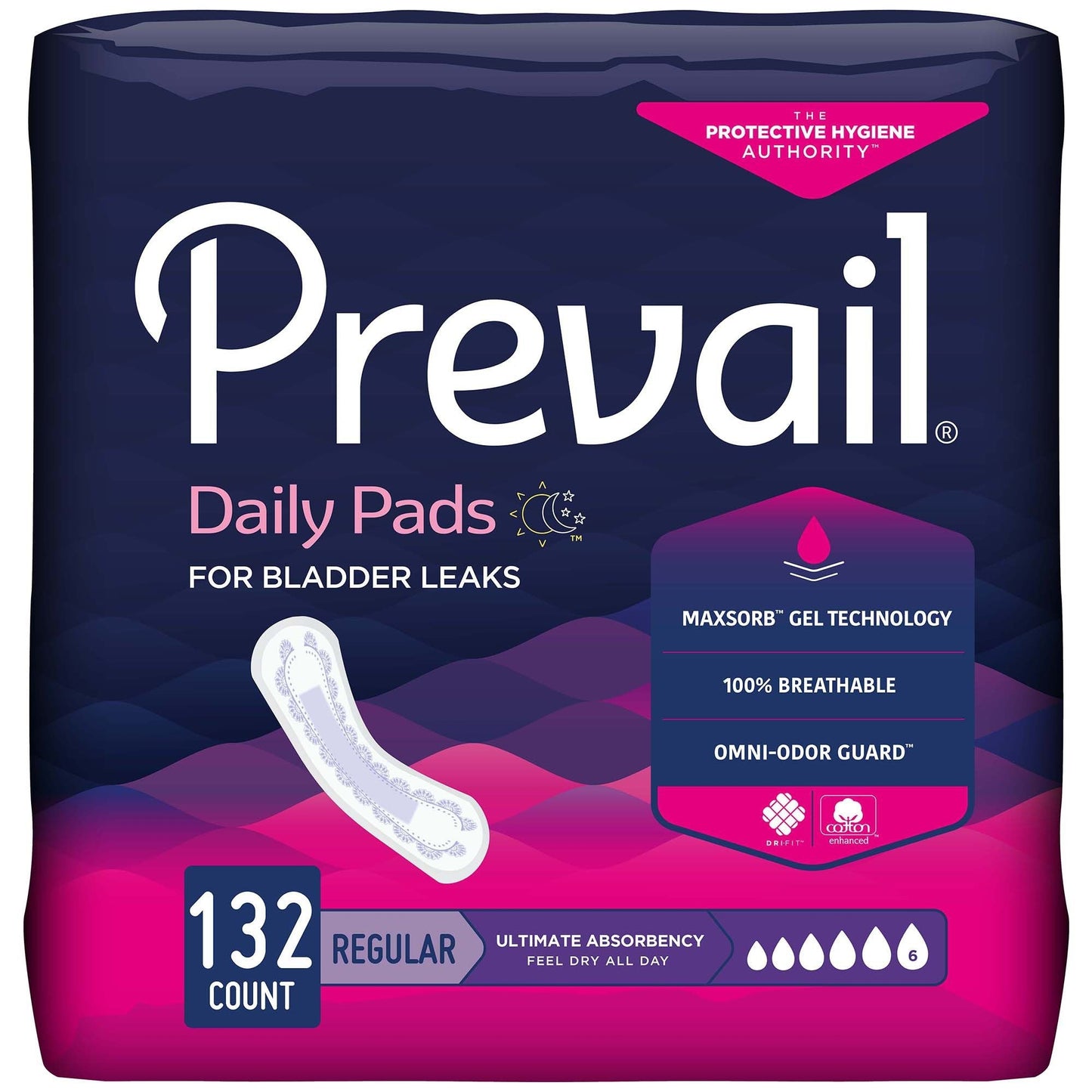 Prevail Daily bladder control pads, regular 16 in, case of 132 (4 packs)