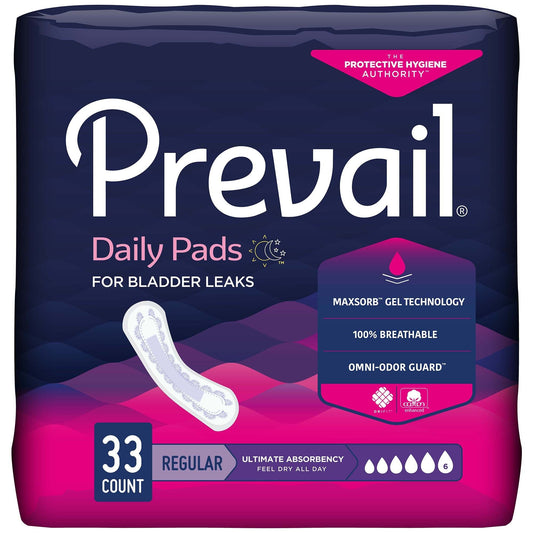 Prevail Daily bladder control pads, regular 16 in, pack of 33