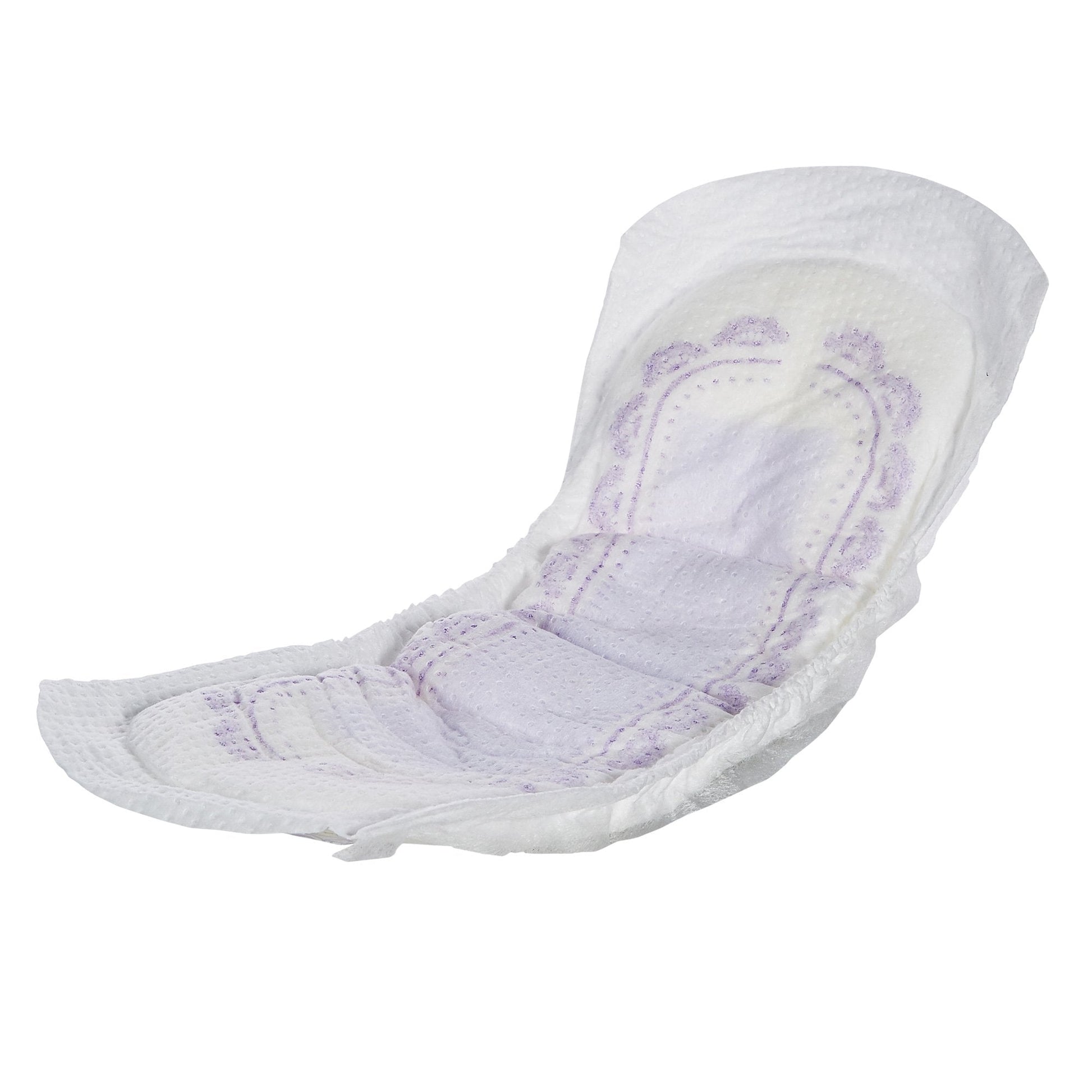 Regular bladder control pad with soft white absorbent wings and rounded shape