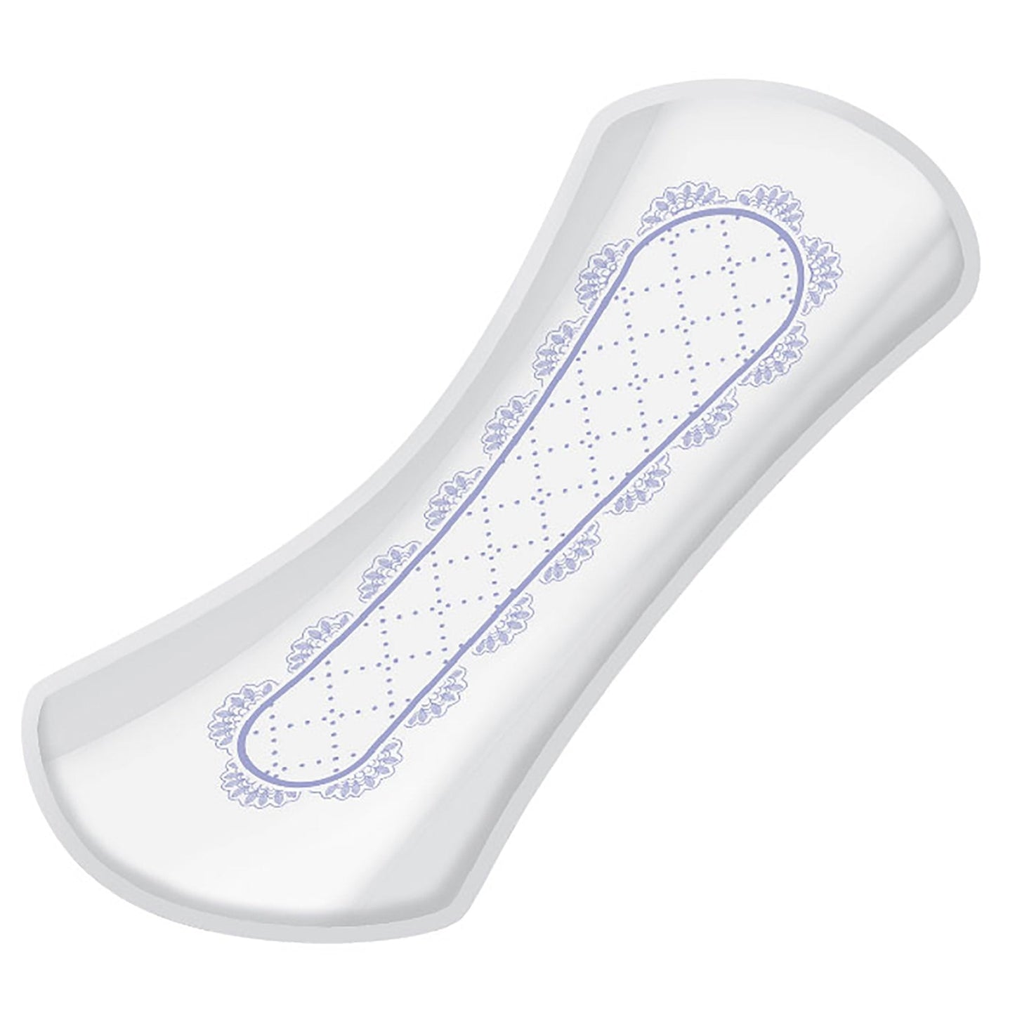 White bladder control pad with blue dotted pattern, very light absorbency