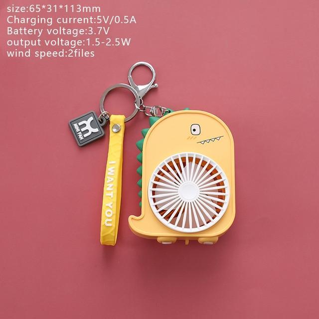 Yellow bunny pocket fan with keychain lanyard, front view