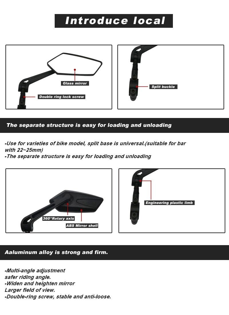 New Scratch Resistant Glass Lens Rear View Mirror Bike Cycling Clear Wide Range Back Sight Rearview Reflector Adjustable Handlebar Rotatable Bicycle Rear View Glass Mirror Wide Angle Acrylic  Safety Mirror New Scratch Resistant Glass Lens