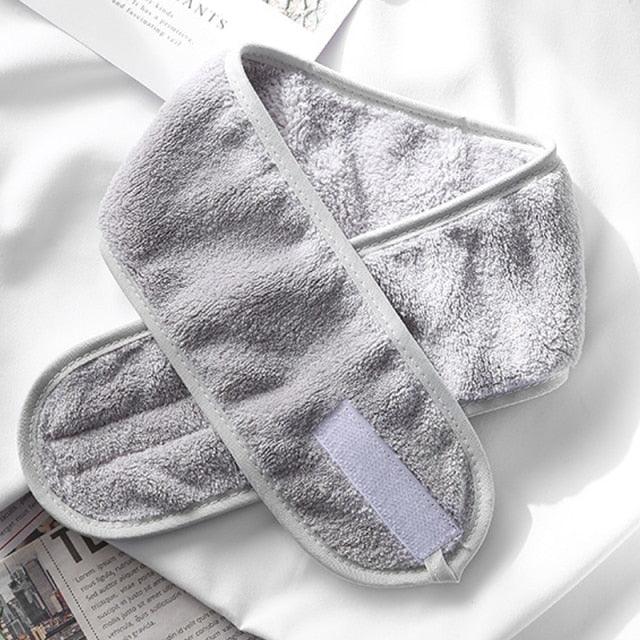 Silver-gray terry cloth headband for face washing with pale center stripe