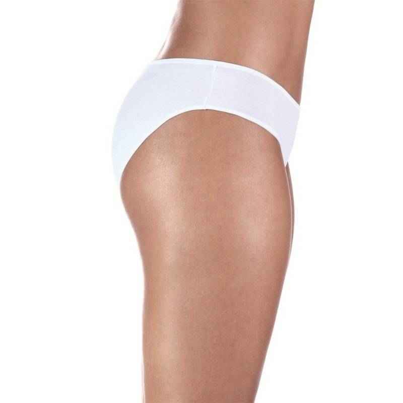 White incontinence panty side view with wide waistband and brief coverage.