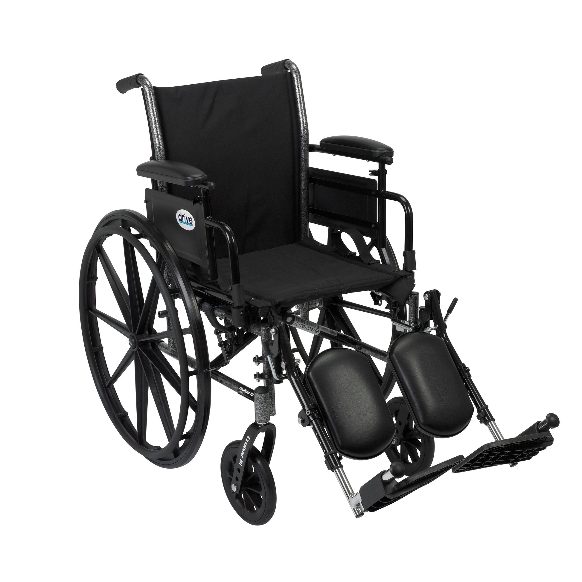Lightweight wheelchair with elevating leg rests and flip-back removable arms, 20"
