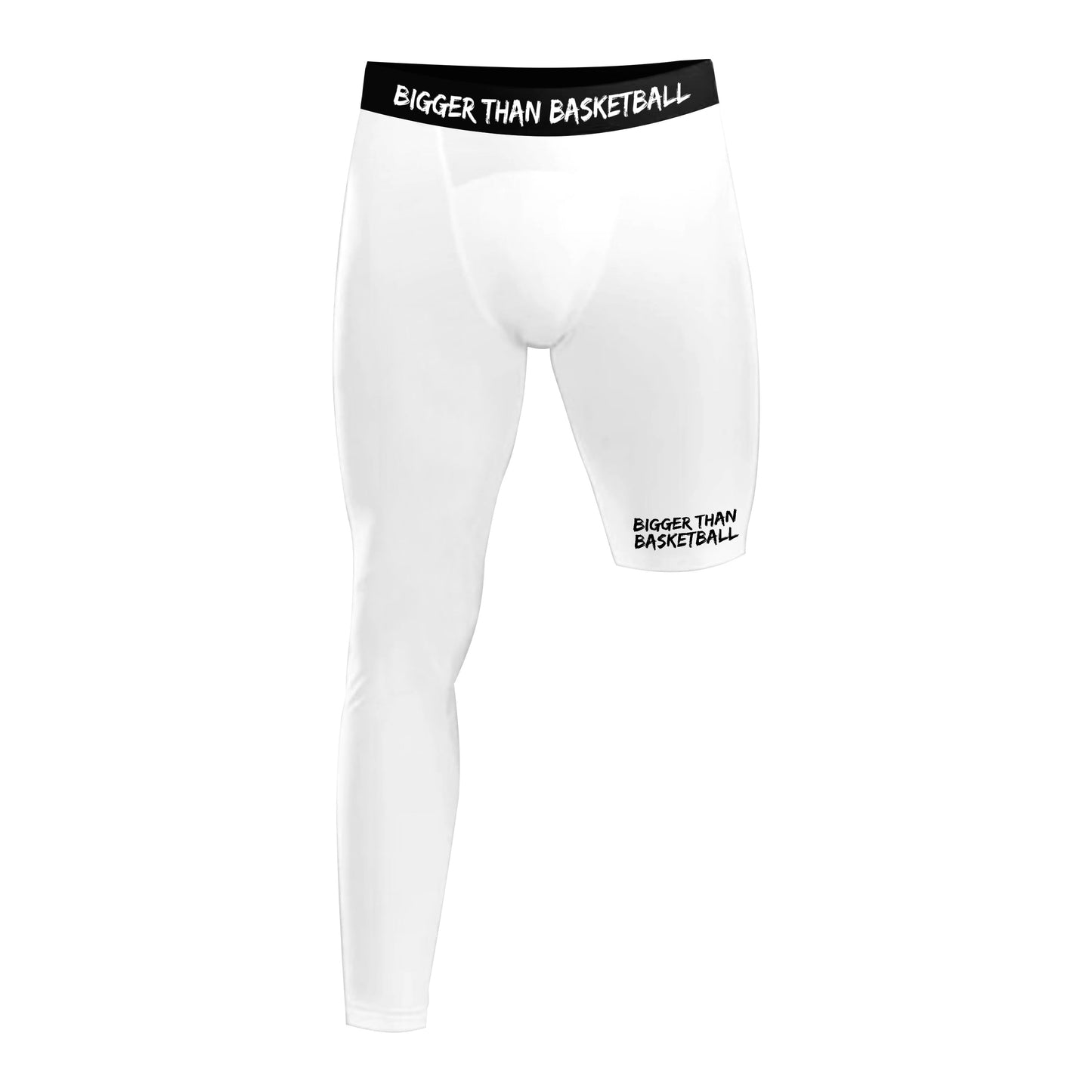 Right white single-leg compression tights, full-length with smooth seamless fit